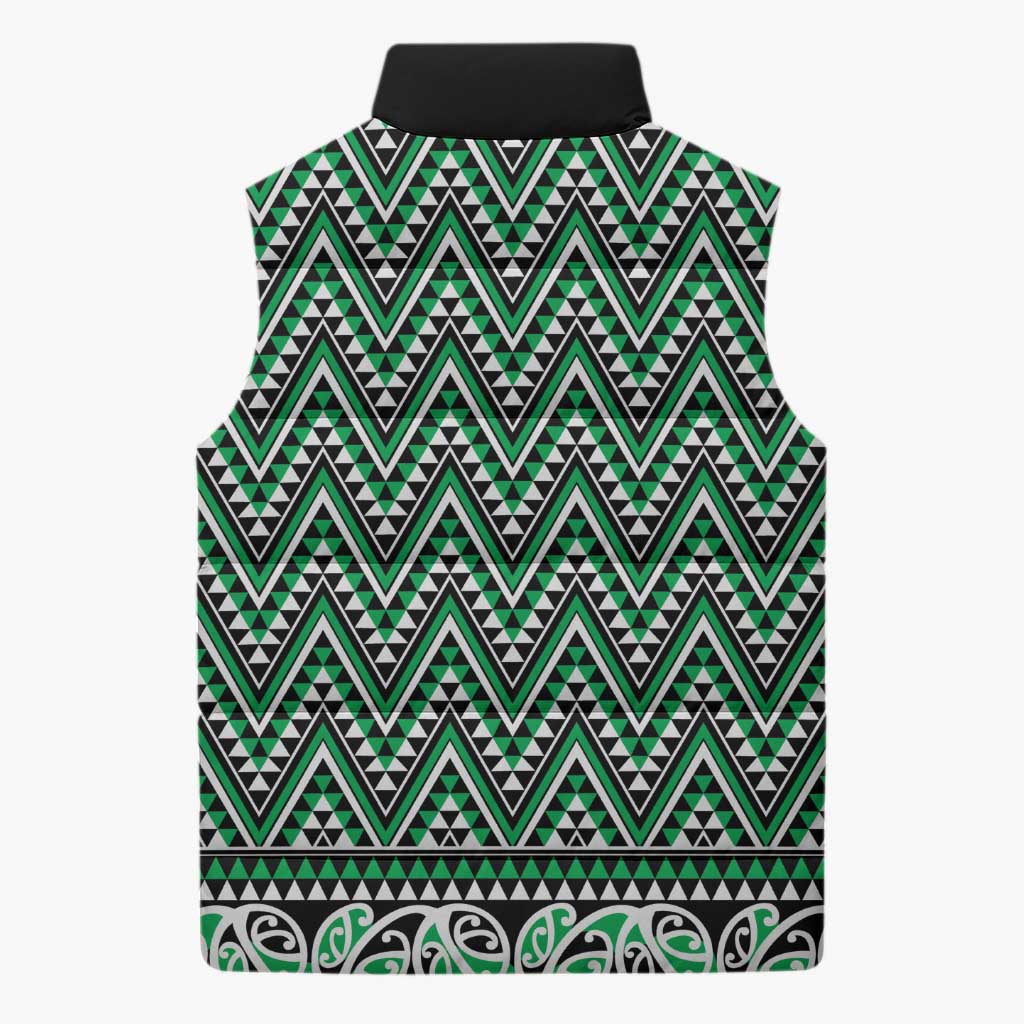 New Zealand Maori Niho Taniwha Sleeveless Puffer Jacket Kakariki Mangopare and Puhoro Pattern - Polynesian Pride