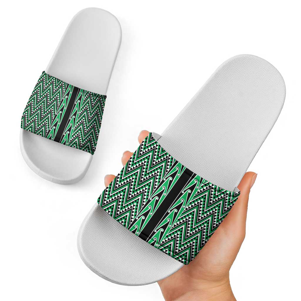 New Zealand Maori Niho Taniwha Slide Sandals Kakariki Mangopare and Puhoro Pattern - Polynesian Pride