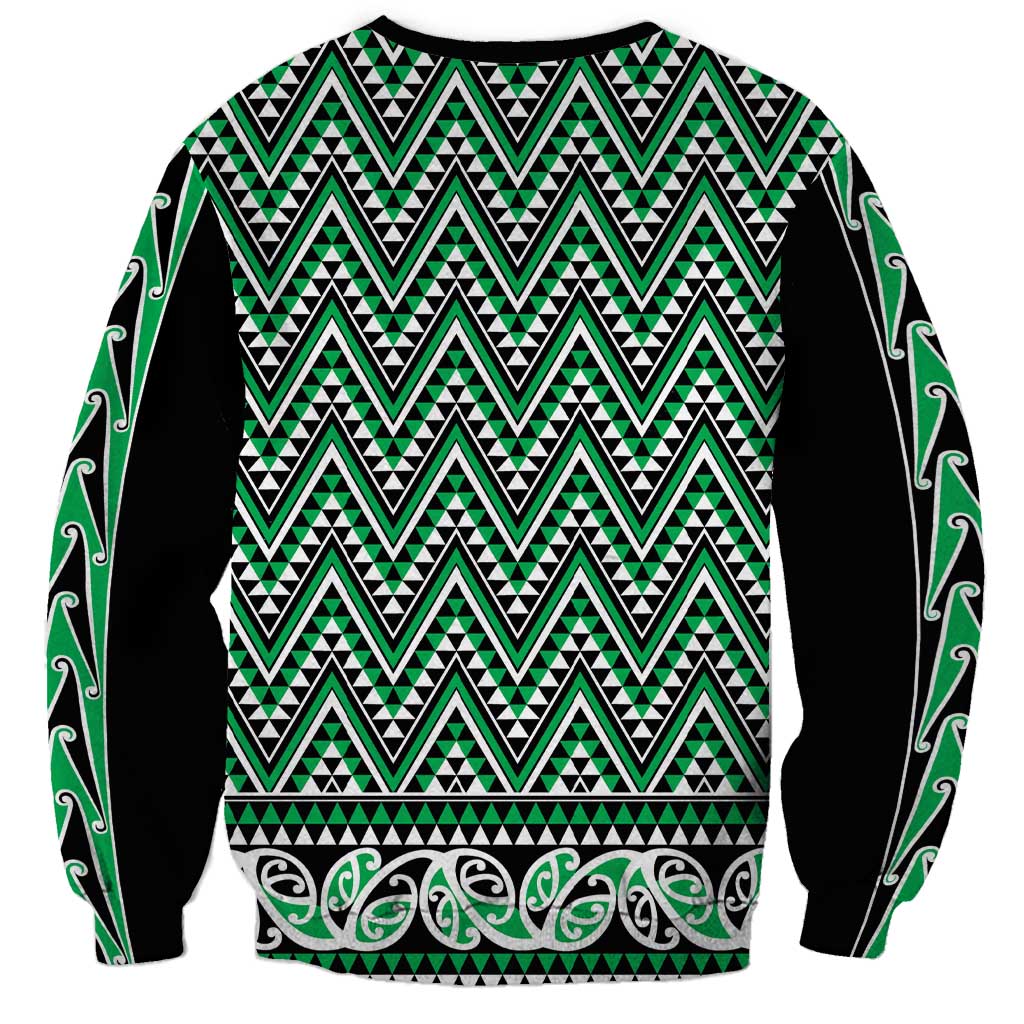 New Zealand Maori Niho Taniwha Sweatshirt Kakariki Mangopare and Puhoro Pattern