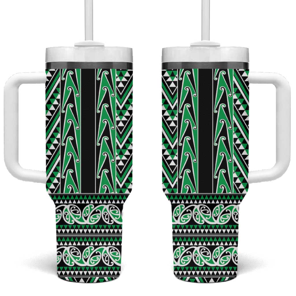 New Zealand Maori Niho Taniwha Tumbler With Handle Kakariki Mangopare and Puhoro Pattern