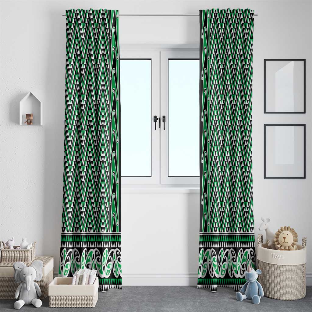 New Zealand Maori Niho Taniwha Window Curtain Kakariki Mangopare and Puhoro Pattern