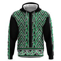 New Zealand Maori Niho Taniwha Zip Hoodie Kakariki Mangopare and Puhoro Pattern
