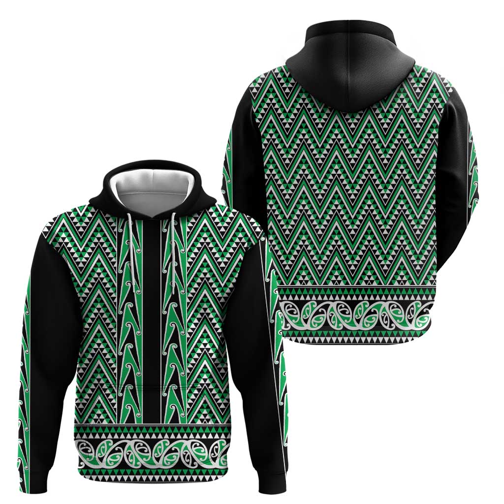 New Zealand Maori Niho Taniwha Zip Hoodie Kakariki Mangopare and Puhoro Pattern