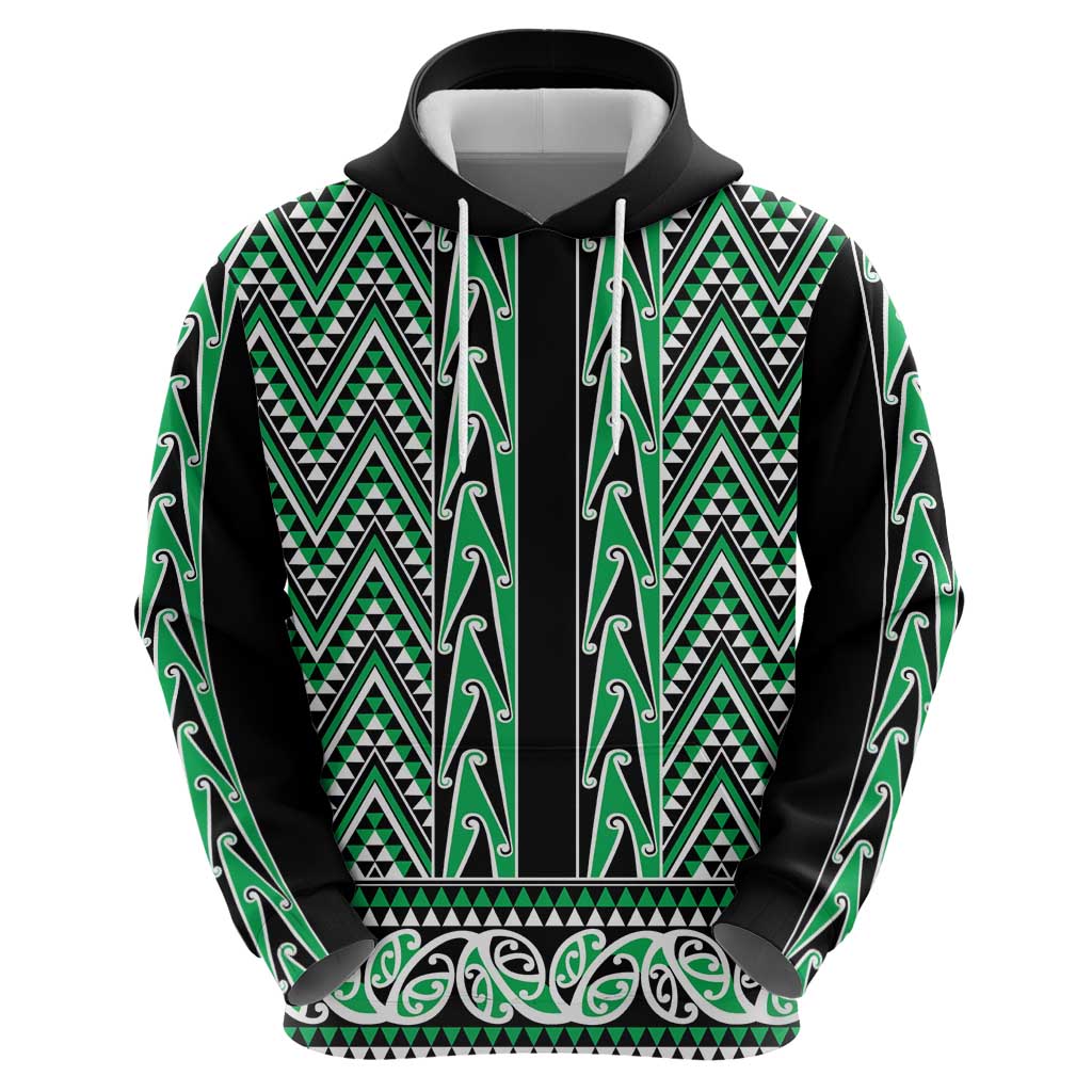 New Zealand Maori Niho Taniwha Zip Hoodie Kakariki Mangopare and Puhoro Pattern