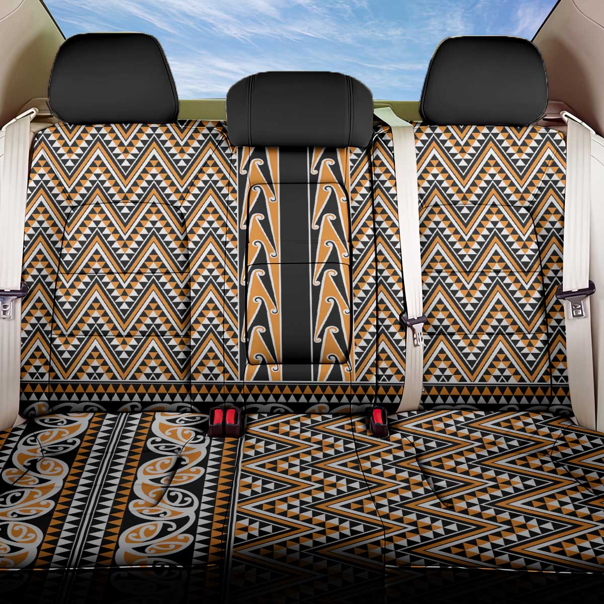 New Zealand Maori Niho Taniwha Back Car Seat Cover Karaka Mangopare and Puhoro Pattern
