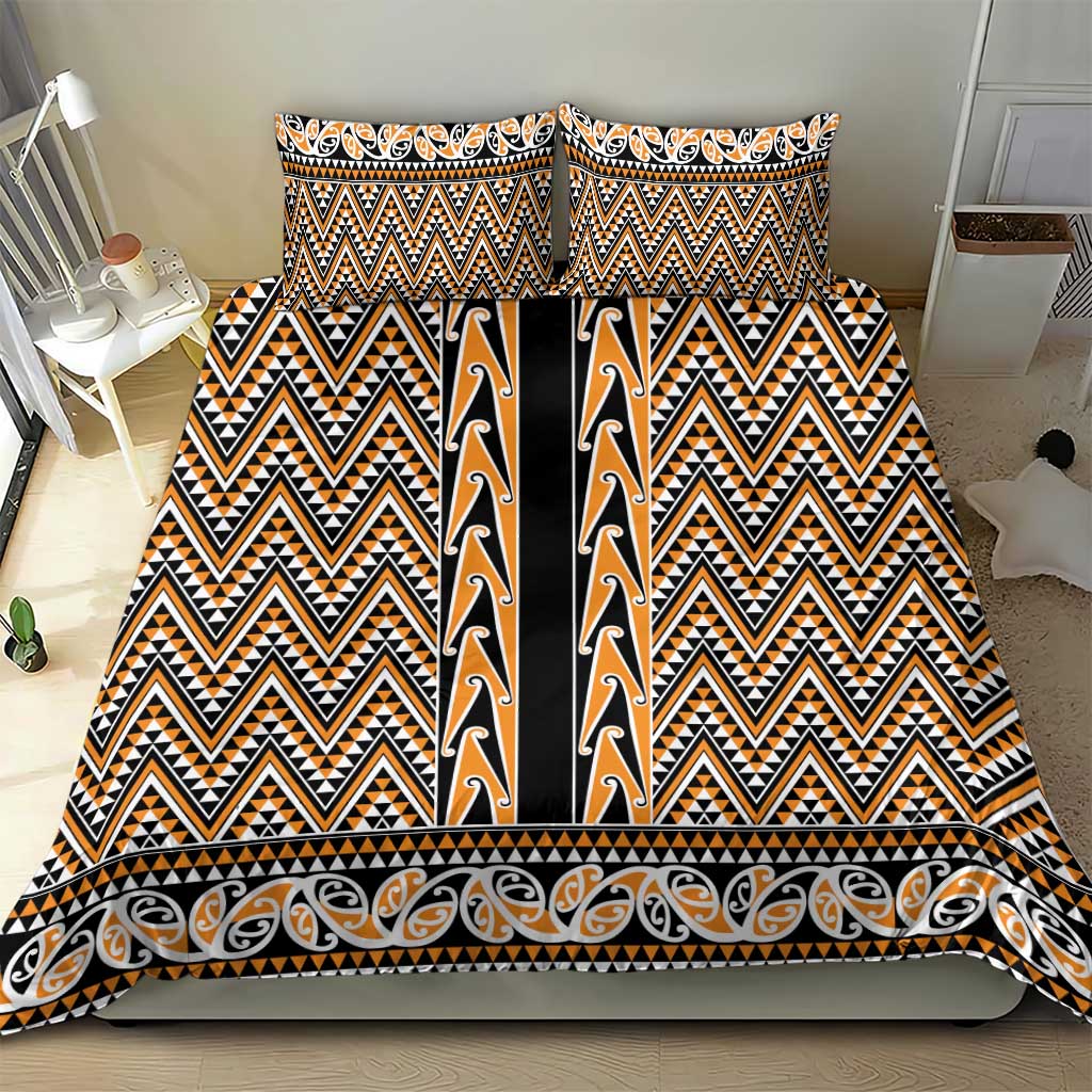 New Zealand Maori Niho Taniwha Bedding Set Karaka Mangopare and Puhoro Pattern