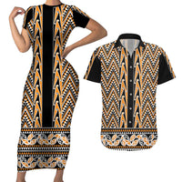 New Zealand Maori Niho Taniwha Couples Matching Short Sleeve Bodycon Dress and Hawaiian Shirt Karaka Mangopare and Puhoro Pattern