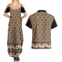 New Zealand Maori Niho Taniwha Couples Matching Summer Maxi Dress and Hawaiian Shirt Karaka Mangopare and Puhoro Pattern