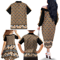New Zealand Maori Niho Taniwha Family Matching Off The Shoulder Long Sleeve Dress and Hawaiian Shirt Karaka Mangopare and Puhoro Pattern