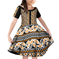 New Zealand Maori Niho Taniwha Family Matching Off Shoulder Short Dress and Hawaiian Shirt Karaka Mangopare and Puhoro Pattern