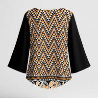 New Zealand Maori Niho Taniwha Kimono Sleeve Blouse Karaka Mangopare and Puhoro Pattern - Polynesian Pride