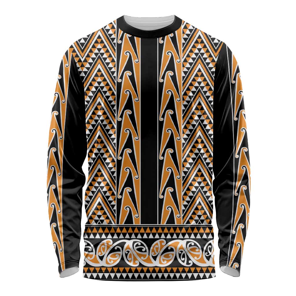 New Zealand Maori Niho Taniwha Long Sleeve Shirt Karaka Mangopare and Puhoro Pattern