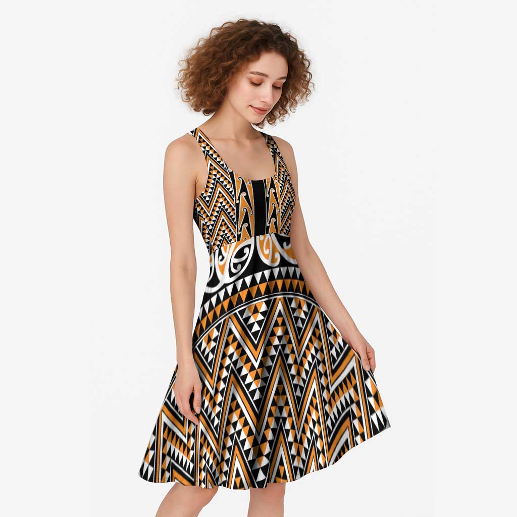 New Zealand Maori Niho Taniwha Midi Dress Karaka Mangopare and Puhoro Pattern - Polynesian Pride