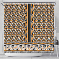 New Zealand Maori Niho Taniwha Shower Curtain Karaka Mangopare and Puhoro Pattern