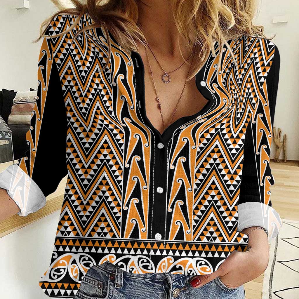 New Zealand Maori Niho Taniwha Women Casual Shirt Karaka Mangopare and Puhoro Pattern