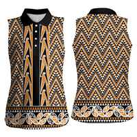 New Zealand Maori Niho Taniwha Women Sleeveless Polo Shirt Karaka Mangopare and Puhoro Pattern