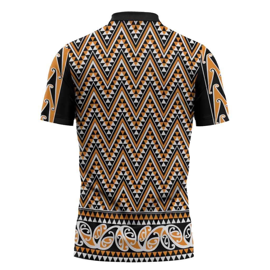 New Zealand Maori Niho Taniwha Zipper Polo Shirt Karaka Mangopare and Puhoro Pattern - Polynesian Pride