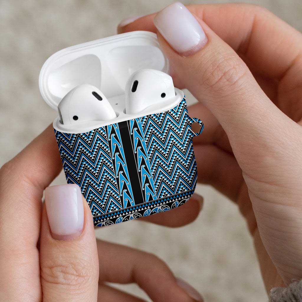 New Zealand Maori Niho Taniwha AirPods Case Kikorangi Mangopare and Puhoro Pattern - Polynesian Pride