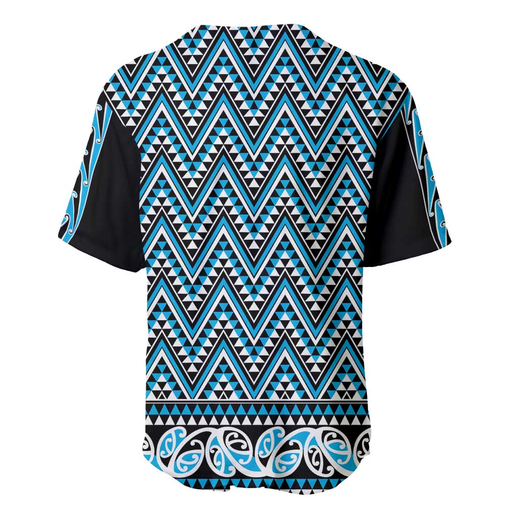 New Zealand Maori Niho Taniwha Baseball Jersey Kikorangi Mangopare and Puhoro Pattern