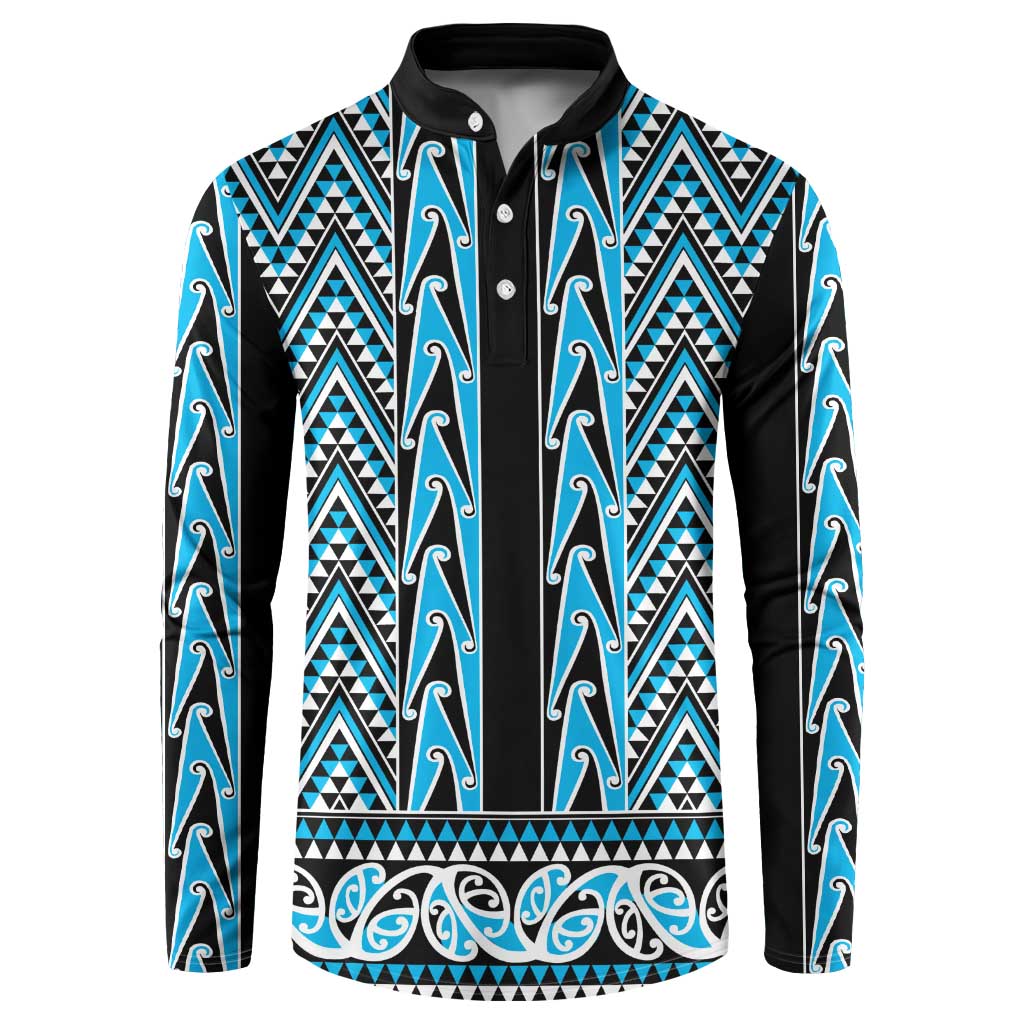 New Zealand Maori Niho Taniwha Button Sweatshirt Kikorangi Mangopare and Puhoro Pattern