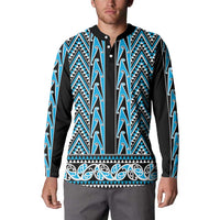 New Zealand Maori Niho Taniwha Button Sweatshirt Kikorangi Mangopare and Puhoro Pattern
