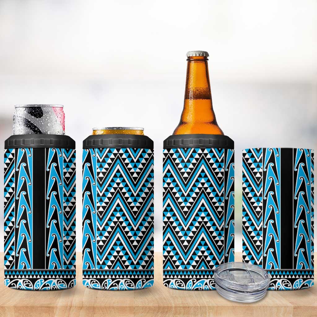 New Zealand Maori Niho Taniwha 4 in 1 Can Cooler Tumbler Kikorangi Mangopare and Puhoro Pattern