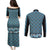New Zealand Maori Niho Taniwha Couples Matching Puletasi and Long Sleeve Button Shirt Kikorangi Mangopare and Puhoro Pattern
