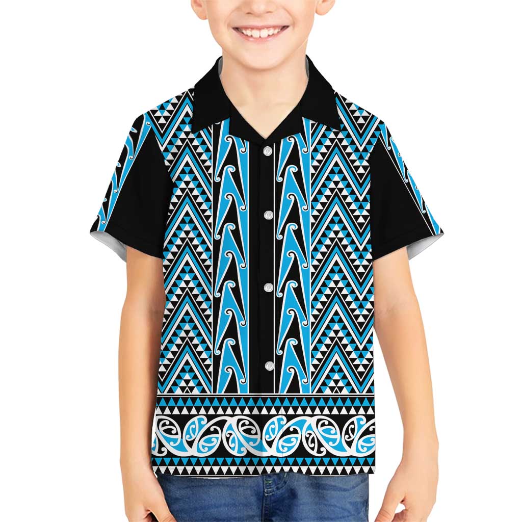 New Zealand Maori Niho Taniwha Family Matching Puletasi and Hawaiian Shirt Kikorangi Mangopare and Puhoro Pattern