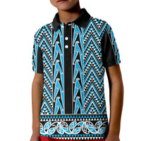 New Zealand Maori Niho Taniwha Kid Polo Shirt Kikorangi Mangopare and Puhoro Pattern