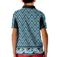 New Zealand Maori Niho Taniwha Kid Polo Shirt Kikorangi Mangopare and Puhoro Pattern