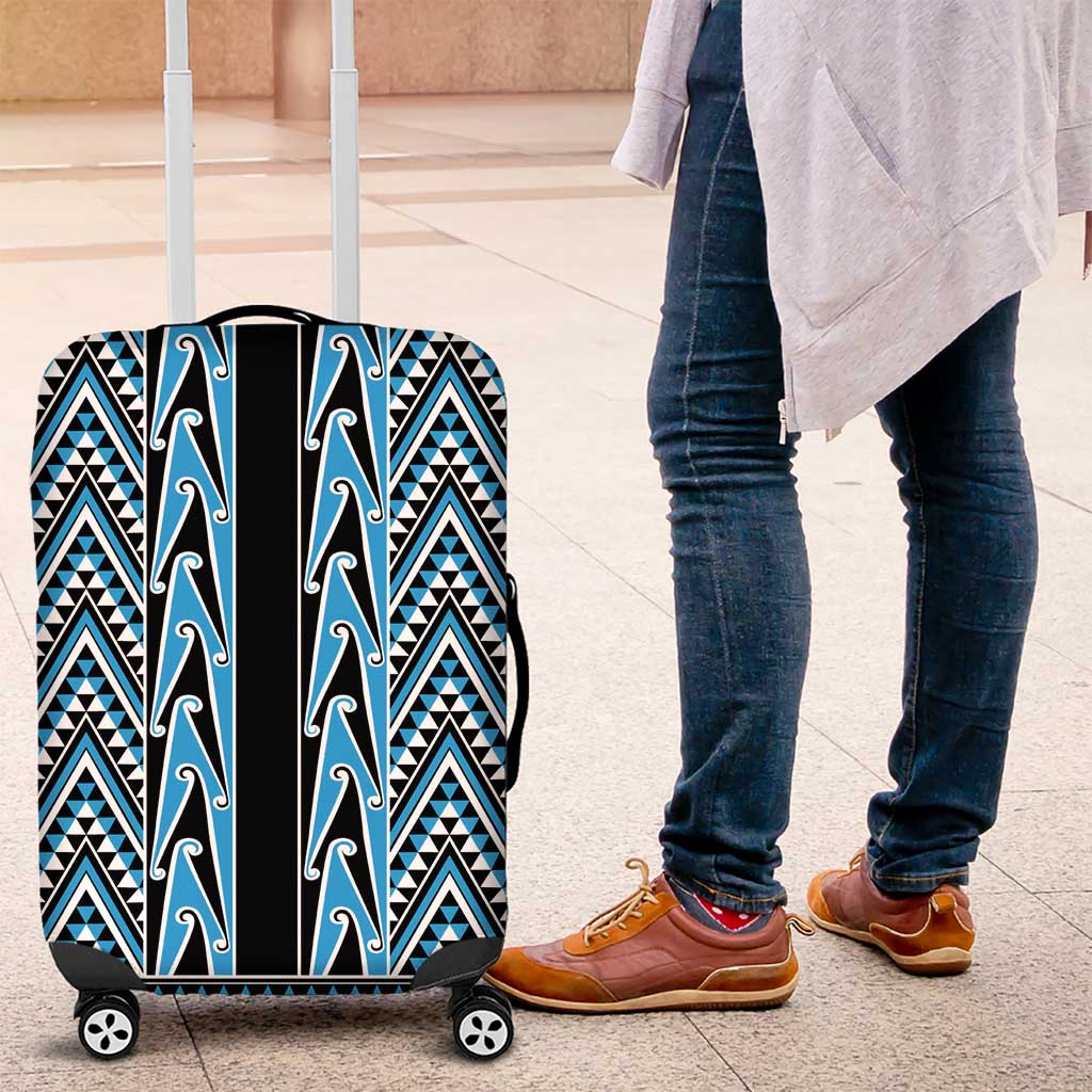 New Zealand Maori Niho Taniwha Luggage Cover Kikorangi Mangopare and Puhoro Pattern