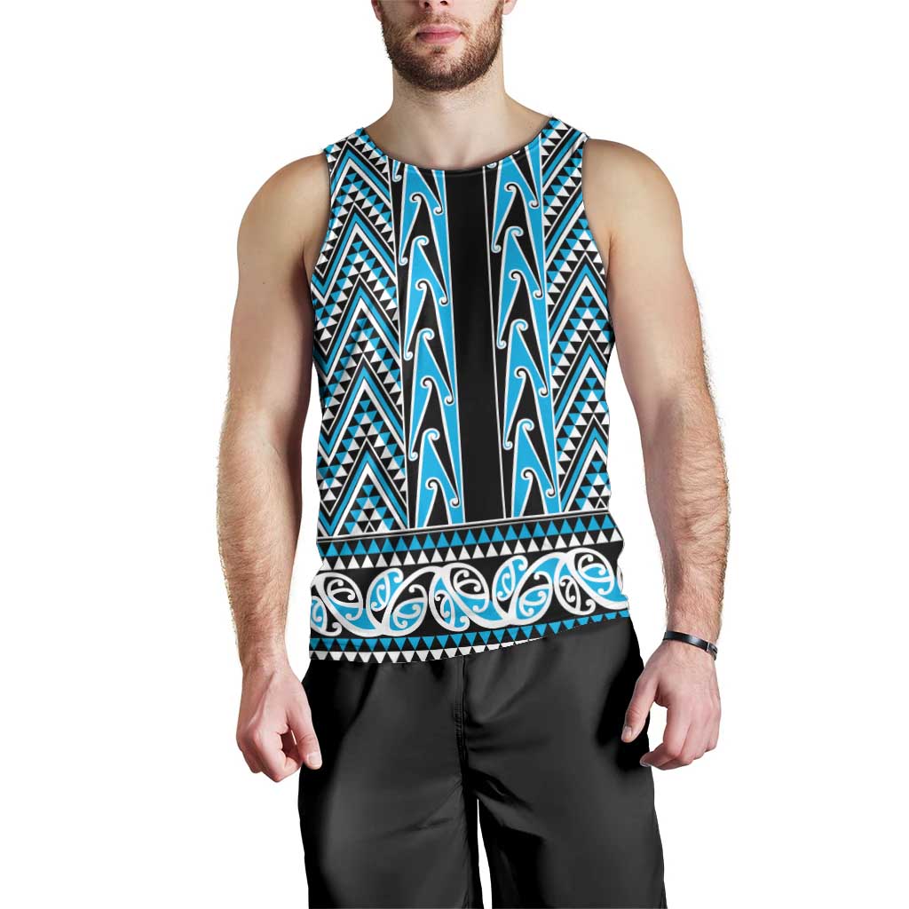 New Zealand Maori Niho Taniwha Men Tank Top Kikorangi Mangopare and Puhoro Pattern