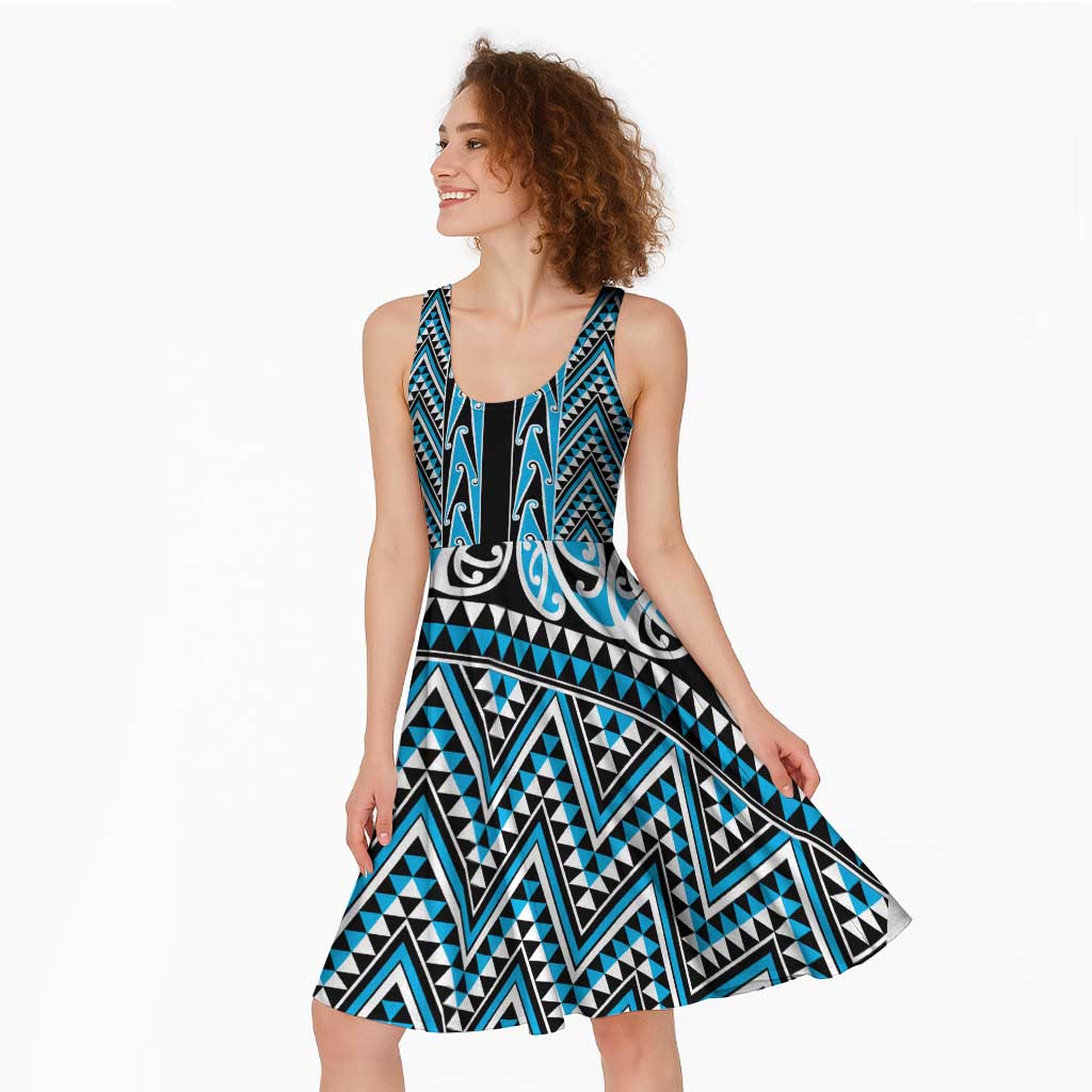 New Zealand Maori Niho Taniwha Midi Dress Kikorangi Mangopare and Puhoro Pattern - Polynesian Pride