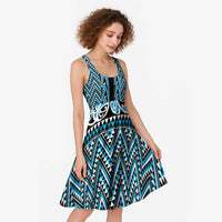 New Zealand Maori Niho Taniwha Midi Dress Kikorangi Mangopare and Puhoro Pattern - Polynesian Pride