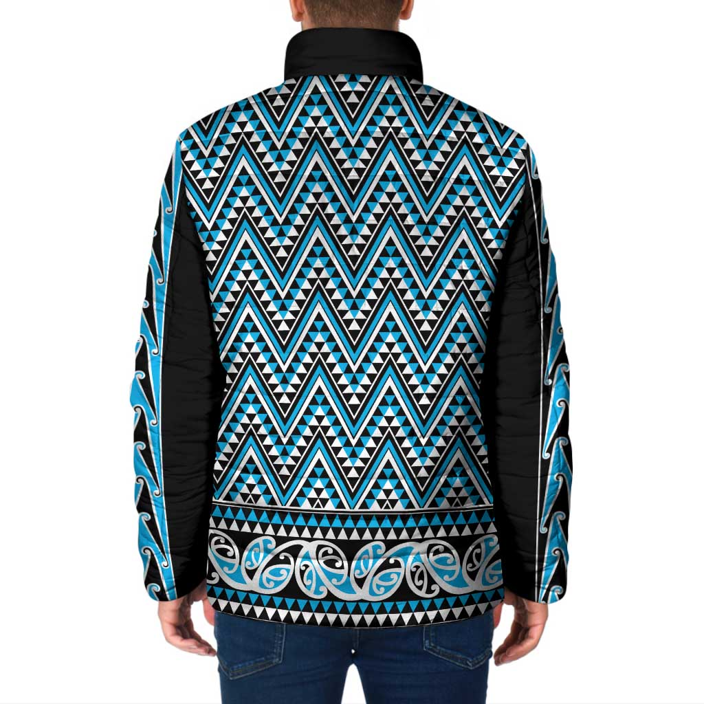 New Zealand Maori Niho Taniwha Padded Jacket Kikorangi Mangopare and Puhoro Pattern - Polynesian Pride