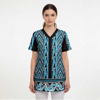 New Zealand Maori Niho Taniwha Scrub Top Kikorangi Mangopare and Puhoro Pattern - Polynesian Pride