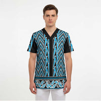 New Zealand Maori Niho Taniwha Scrub Top Kikorangi Mangopare and Puhoro Pattern - Polynesian Pride