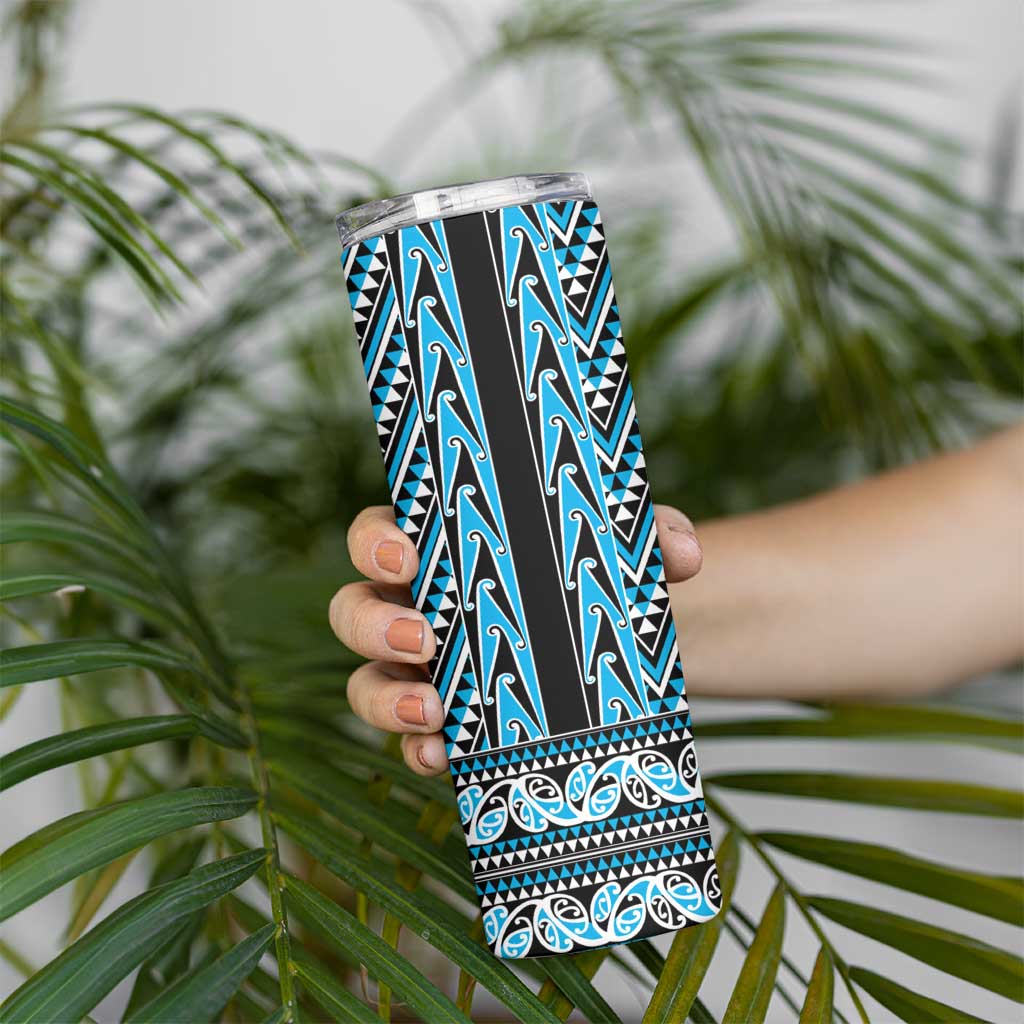 New Zealand Maori Niho Taniwha Skinny Tumbler Kikorangi Mangopare and Puhoro Pattern