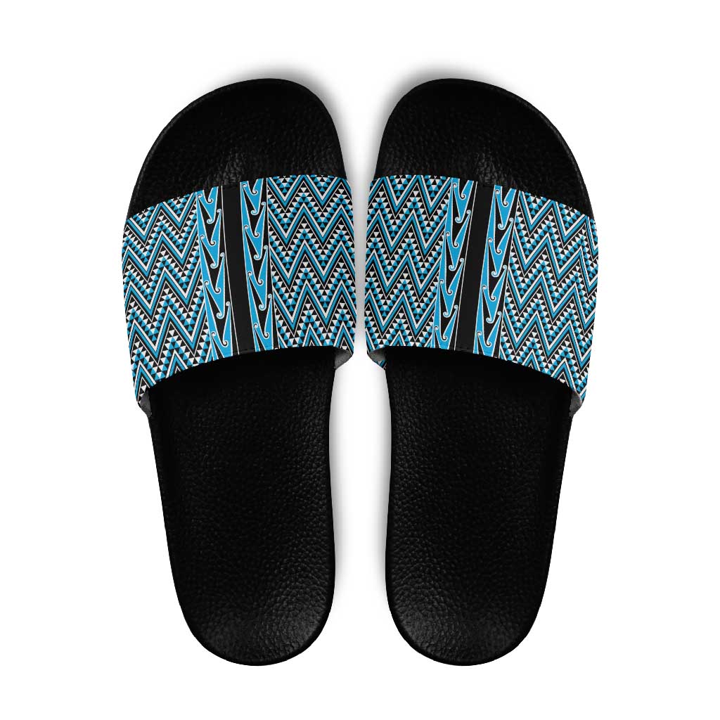 New Zealand Maori Niho Taniwha Slide Sandals Kikorangi Mangopare and Puhoro Pattern - Polynesian Pride
