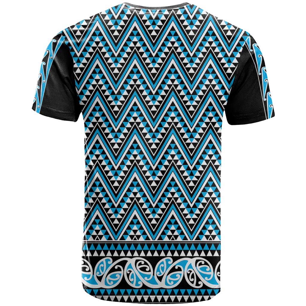 New Zealand Maori Niho Taniwha T Shirt Kikorangi Mangopare and Puhoro Pattern