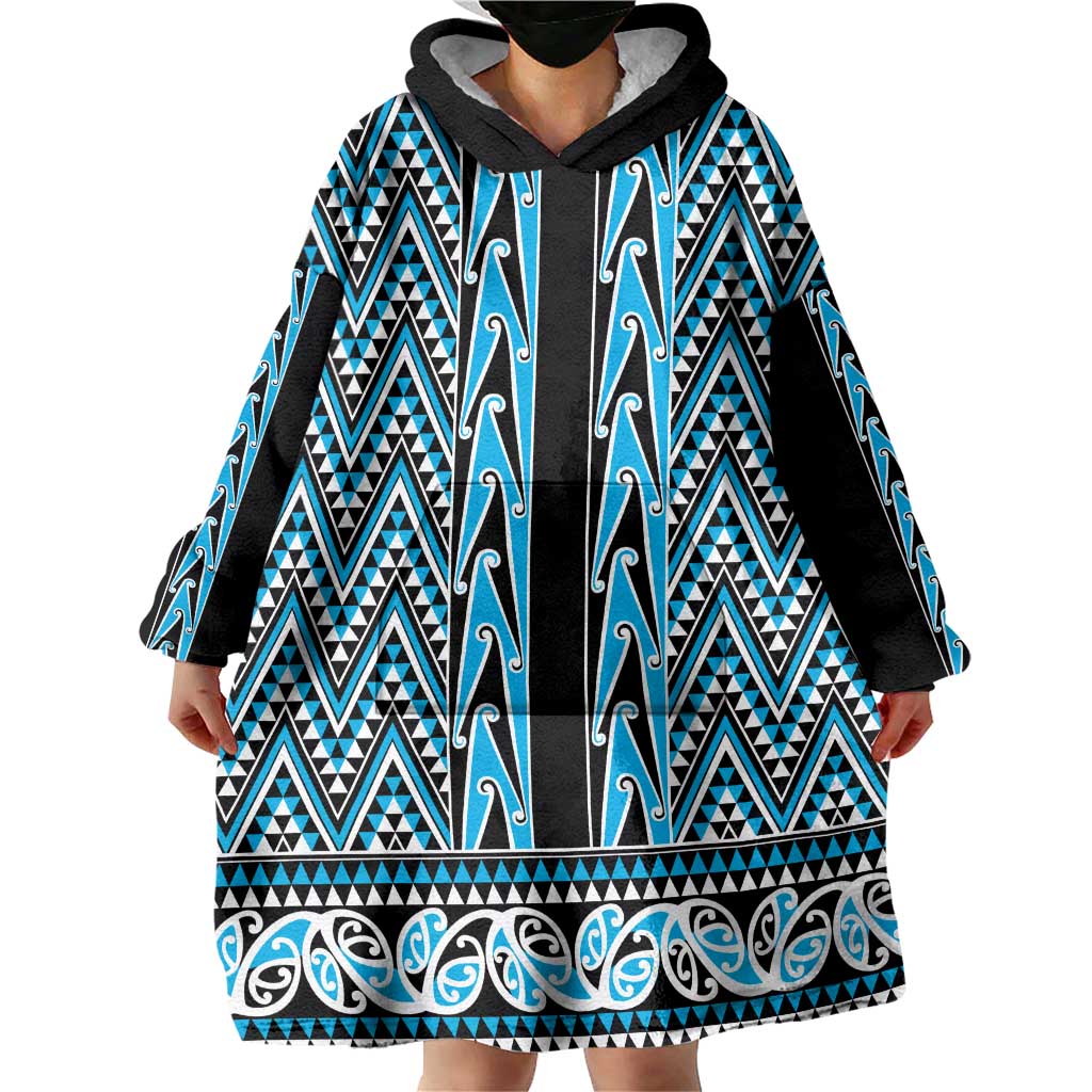 New Zealand Maori Niho Taniwha Wearable Blanket Hoodie Kikorangi Mangopare and Puhoro Pattern