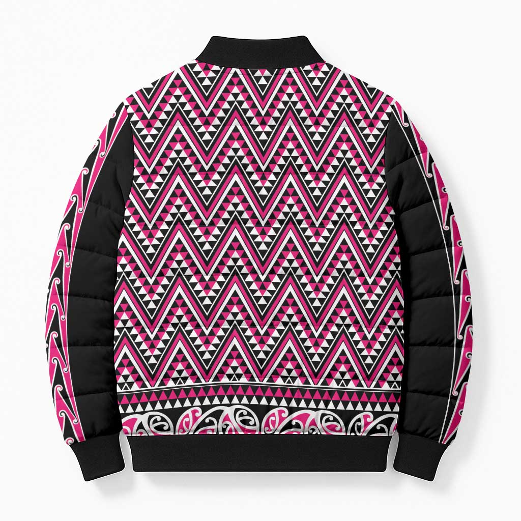 New Zealand Maori Niho Taniwha Bomber Puffer Jacket Mawhero Mangopare and Puhoro Pattern - Polynesian Pride