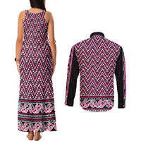 New Zealand Maori Niho Taniwha Couples Matching Tank Maxi Dress and Long Sleeve Button Shirt Mawhero Mangopare and Puhoro Pattern