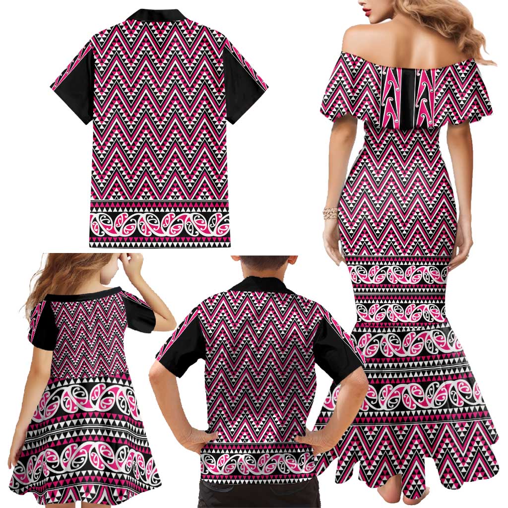 New Zealand Maori Niho Taniwha Family Matching Mermaid Dress and Hawaiian Shirt Mawhero Mangopare and Puhoro Pattern
