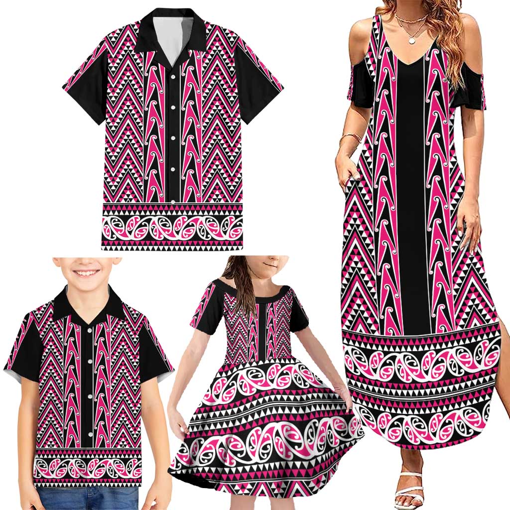 New Zealand Maori Niho Taniwha Family Matching Summer Maxi Dress and Hawaiian Shirt Mawhero Mangopare and Puhoro Pattern