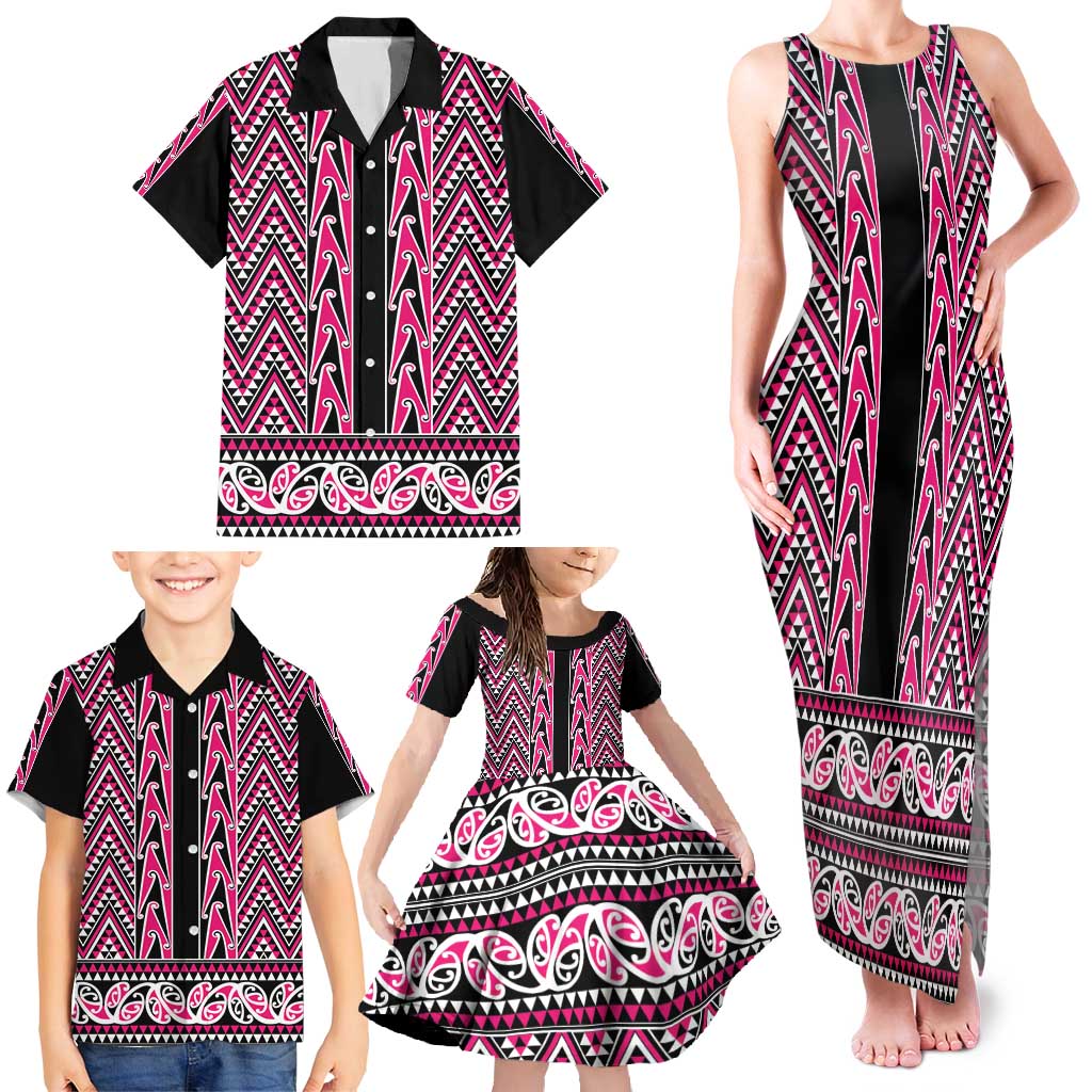 New Zealand Maori Niho Taniwha Family Matching Tank Maxi Dress and Hawaiian Shirt Mawhero Mangopare and Puhoro Pattern