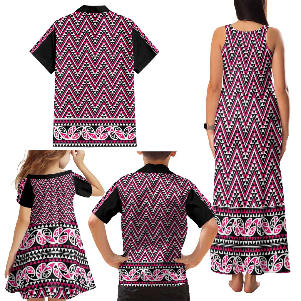 New Zealand Maori Niho Taniwha Family Matching Tank Maxi Dress and Hawaiian Shirt Mawhero Mangopare and Puhoro Pattern