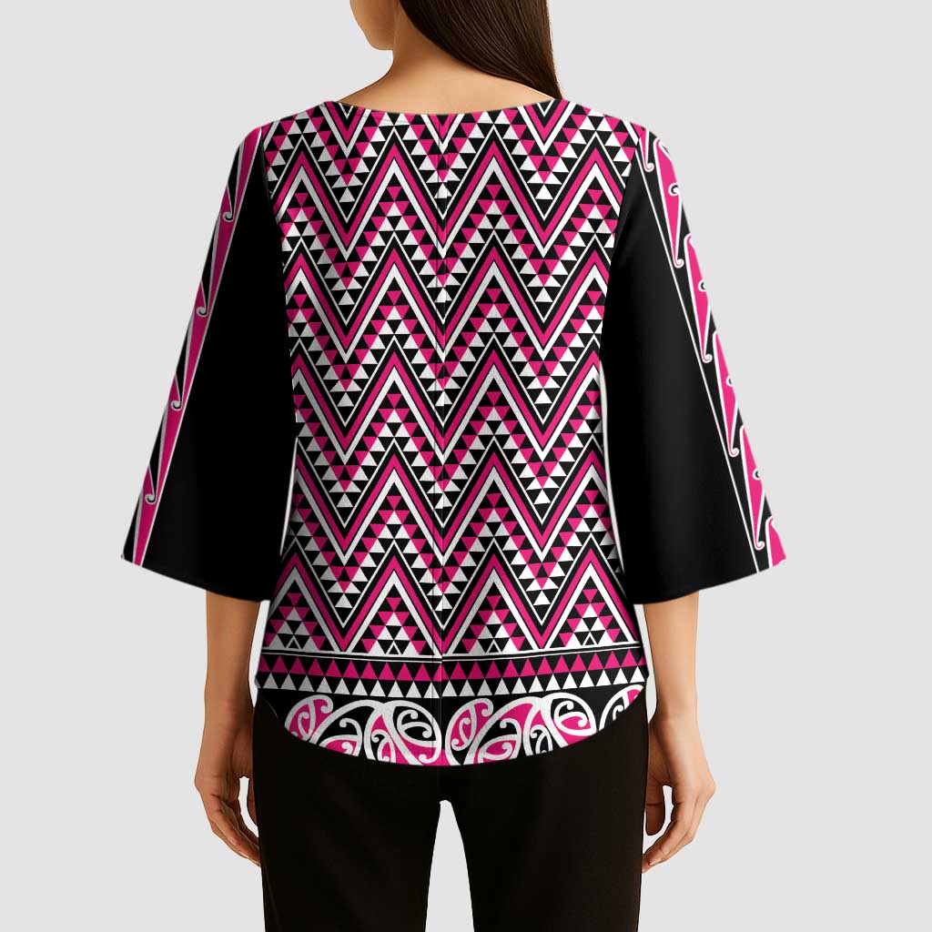 New Zealand Maori Niho Taniwha Kimono Sleeve Blouse Mawhero Mangopare and Puhoro Pattern - Polynesian Pride