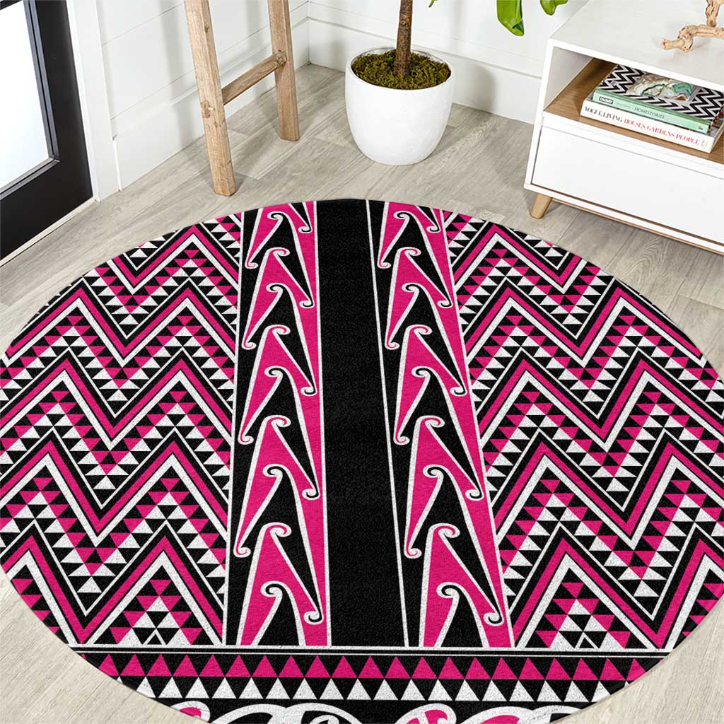 New Zealand Maori Niho Taniwha Round Carpet Mawhero Mangopare and Puhoro Pattern
