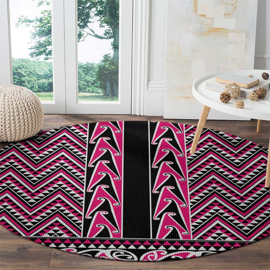 New Zealand Maori Niho Taniwha Round Carpet Mawhero Mangopare and Puhoro Pattern